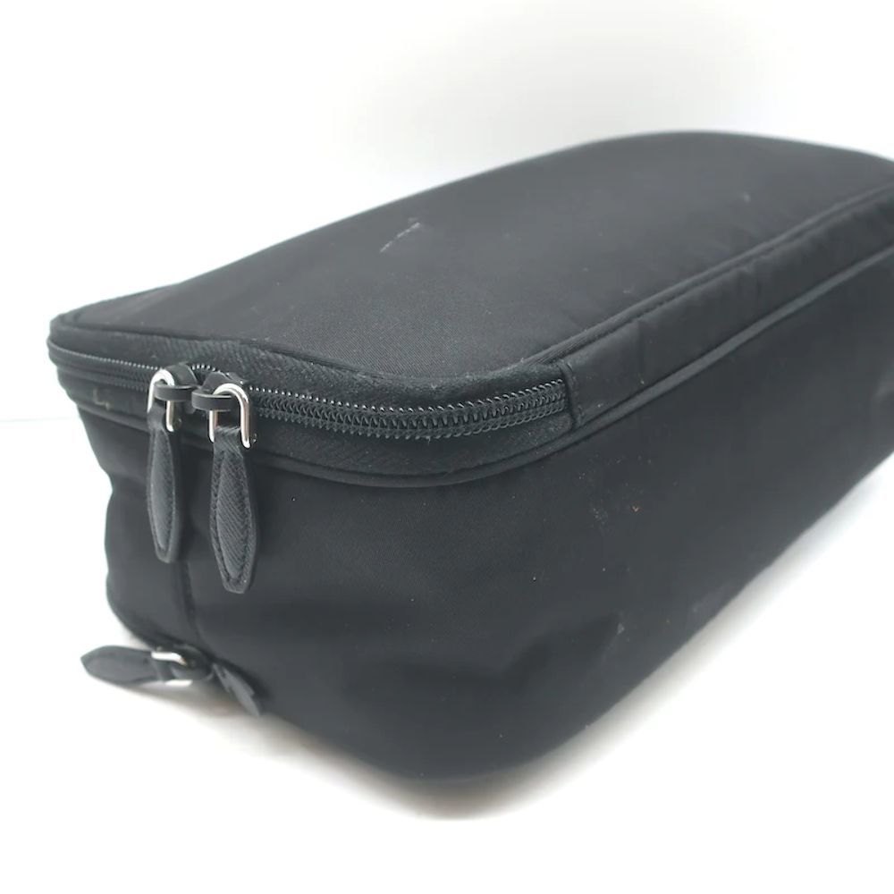 Prada Toiletry Bag Black Nylon & Saffiano Leather Top Handle Travel Pouch - Picture 9 of 12
